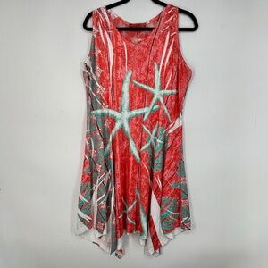 Ashley Taylor Womens One Size Pullover Sleeveless Dress Coral Turquoise Starfish